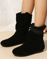 Solid color suede mid-calf boots