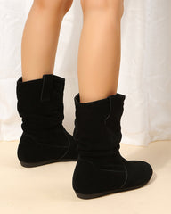Solid color suede mid-calf boots