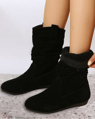 Solid color suede mid-calf boots