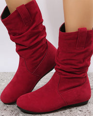 Solid color suede mid-calf boots