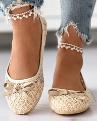 Flat round toe mesh hollow shoes
