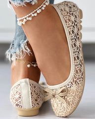 Flat round toe mesh hollow shoes