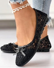 Flat round toe mesh hollow shoes