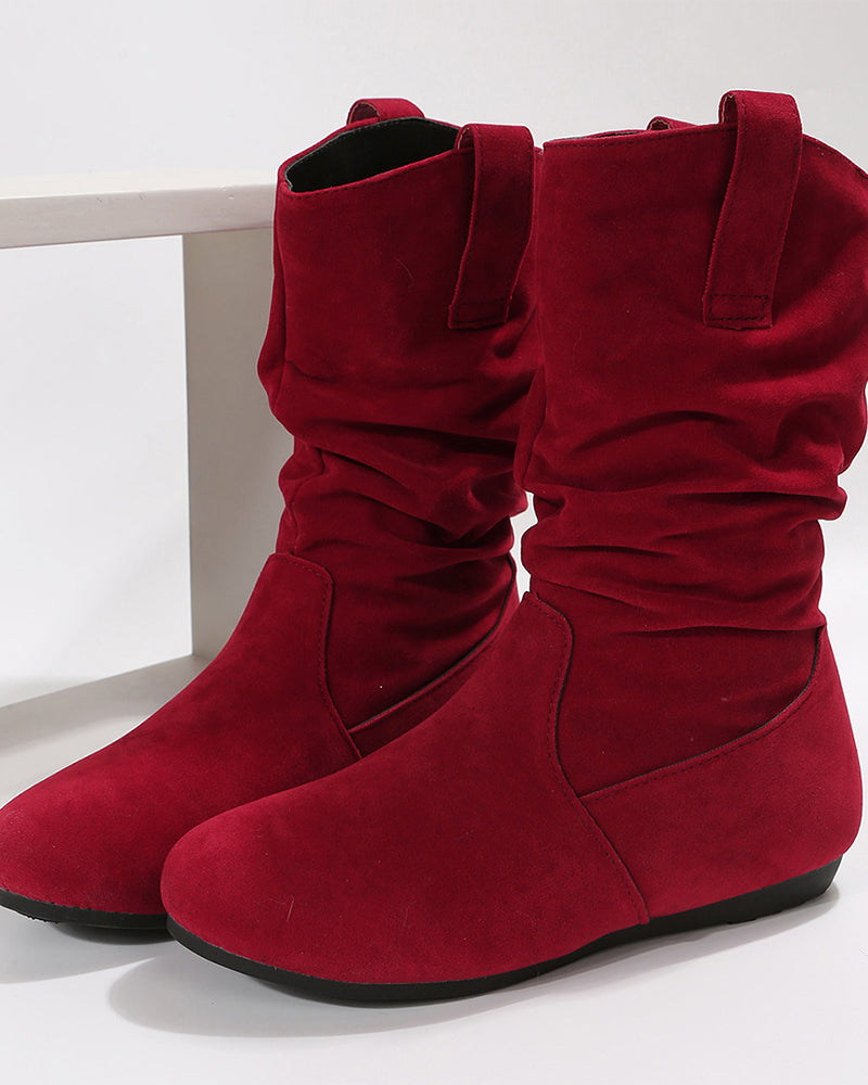 Solid color suede mid-calf boots
