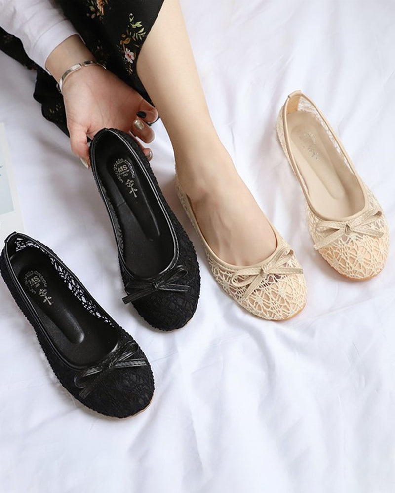 Flat round toe mesh hollow shoes