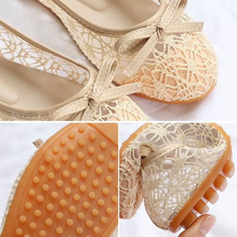 Flat round toe mesh hollow shoes