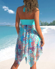 Halter neck printed tankini swimsuit set