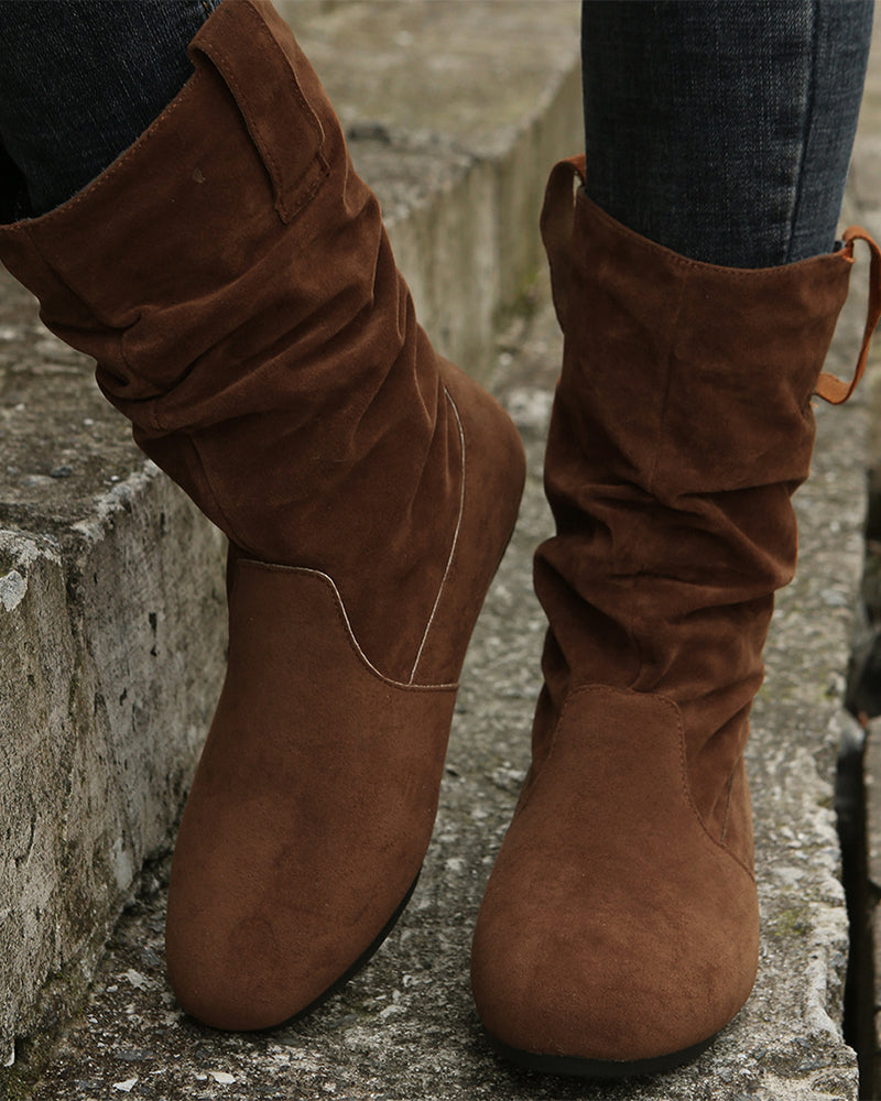 Solid color suede mid-calf boots
