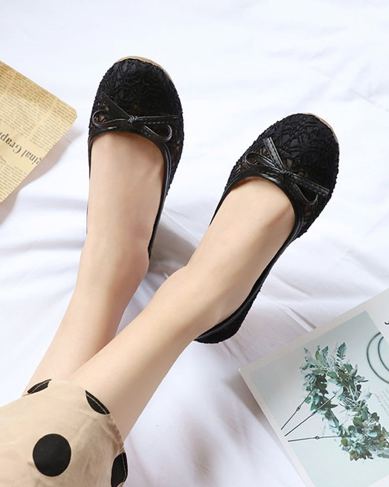 Flat round toe mesh hollow shoes