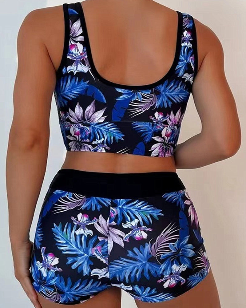 Palm leaf print boxer briefs bikini