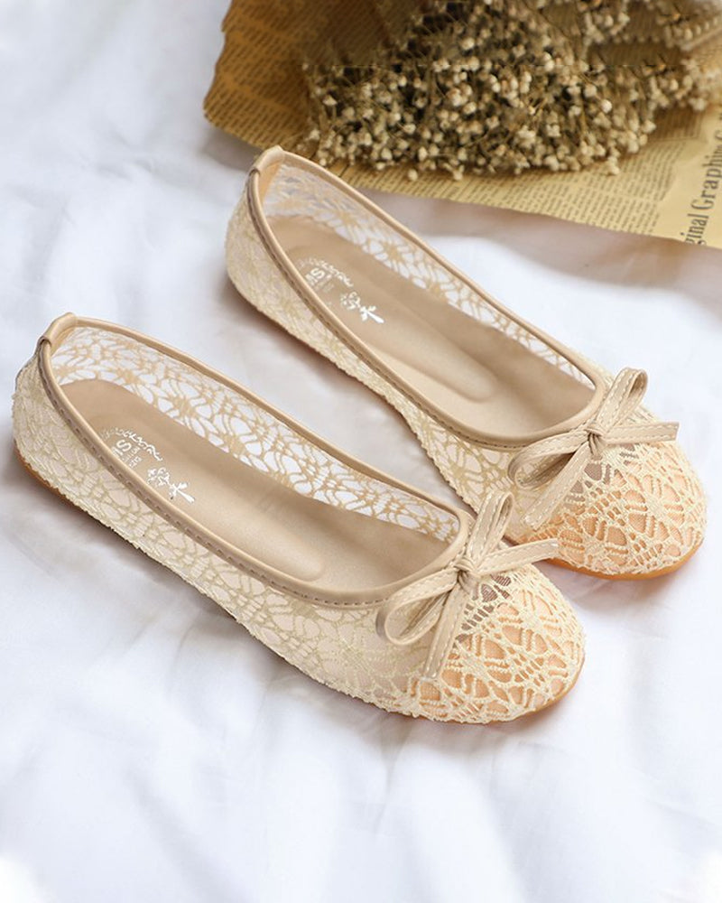 Flat round toe mesh hollow shoes