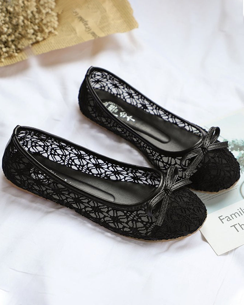 Flat round toe mesh hollow shoes