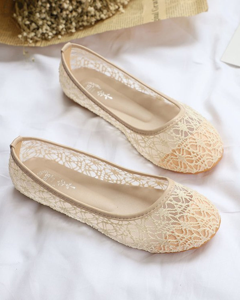 Flat round toe mesh hollow shoes