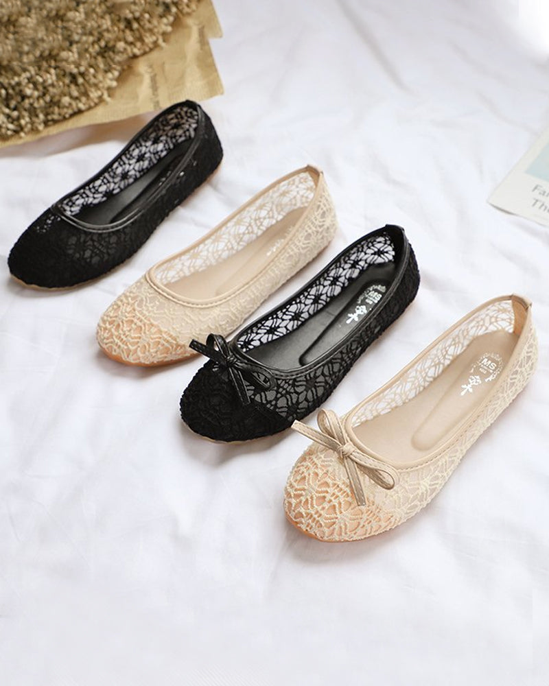 Flat round toe mesh hollow shoes