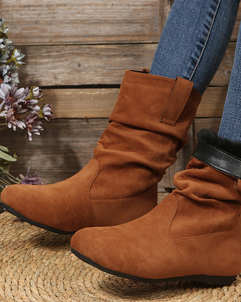 Solid color suede mid-calf boots