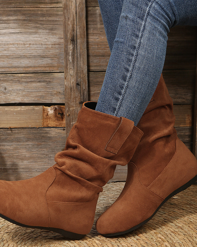 Solid color suede mid-calf boots