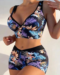 Palm leaf print boxer briefs bikini