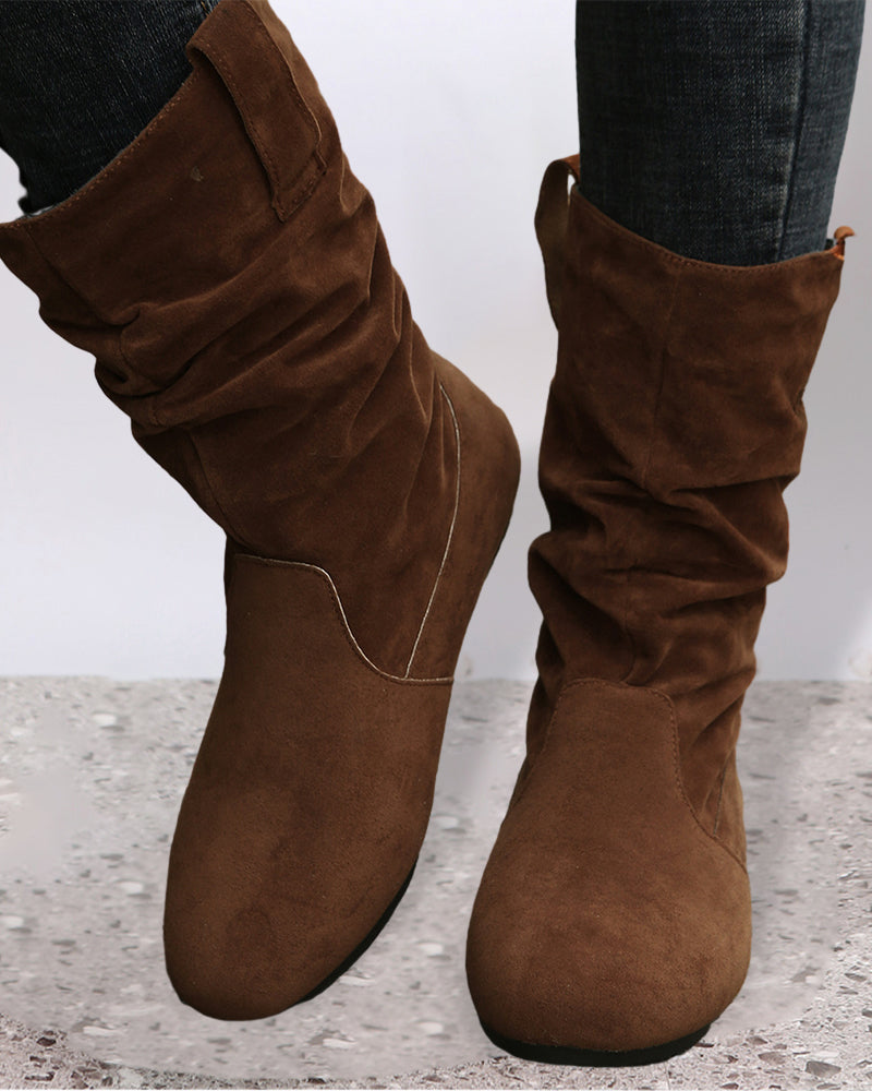 Solid color suede mid-calf boots