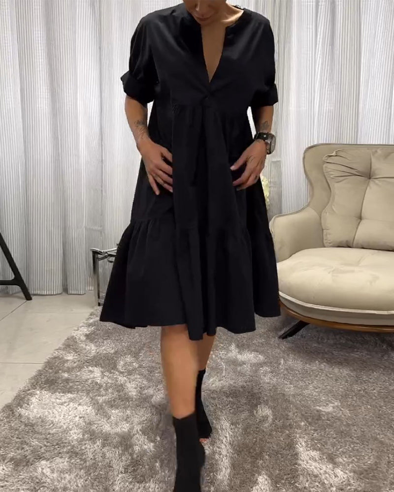 3/4 sleeves deep V-neck dress